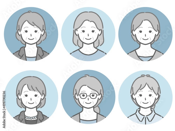 Fototapeta 高齢女性の丸アイコンセット