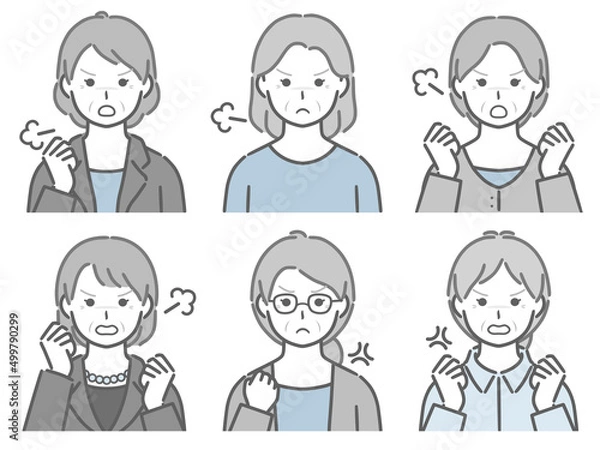 Fototapeta 怒る高齢女性の上半身セット