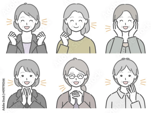 Fototapeta 喜ぶ高齢女性の上半身セット