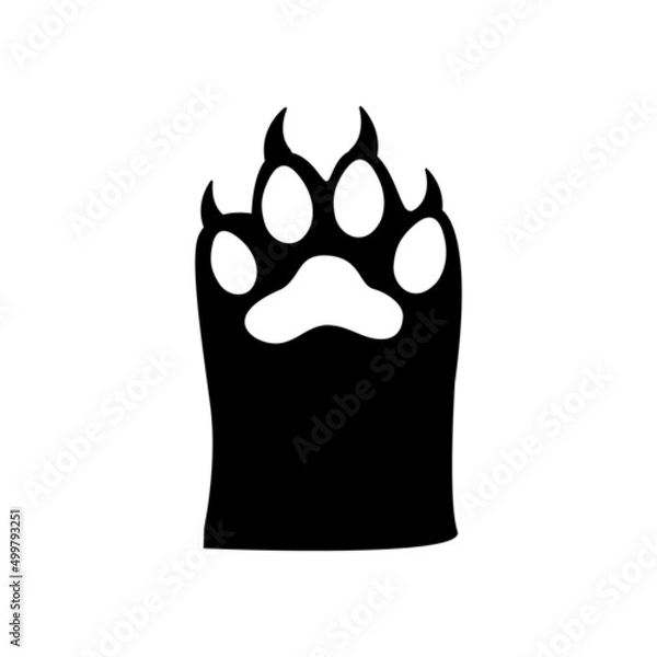 Obraz A cat's paw with sharp claws. The kitty is scratching. Home pet. Silhouette of a cat's paw. Black solid vector icon