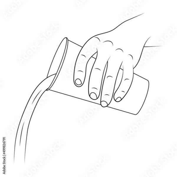 Obraz Pouring a drink from a plastic cup sketch illustration.