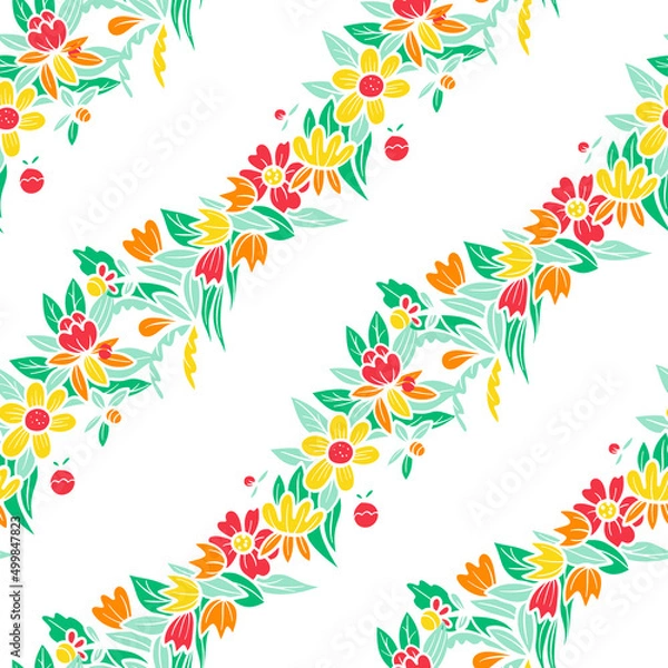 Fototapeta Seamless pattern  with flowers in doodle style.