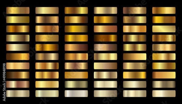 Obraz Gold gradients vector. Golden swatch set vector. Metallic gold gradient illustration gradation for banner, web, flyers digital. Bronze, silver, chrome, copper metal foil texture gradient template