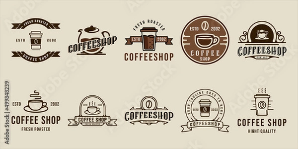 Obraz set of coffee shop logo line art vector vintage illustration template icon graphic design. bundle collection of various drink or beverage sign or symbol for cafe or business restaurant with badge