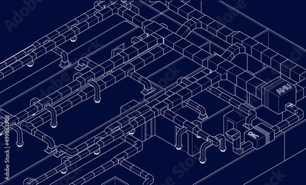 Fototapeta BIM illustrations of air ducts design 3d vector blueprint