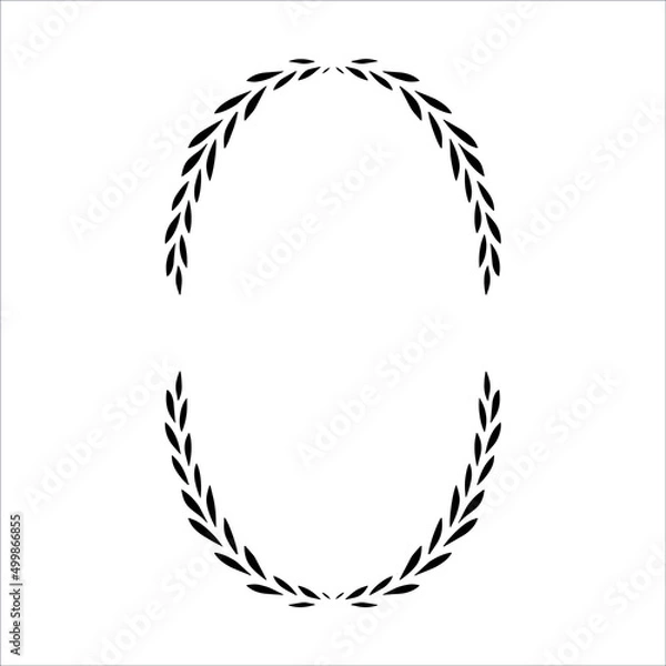 Fototapeta Hand drawn floral frame isolated on white background, vector. Oval frames of leaves. Doodle style.