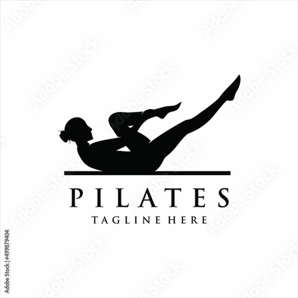 Fototapeta pilates sitting position female silhouette logo design vector
