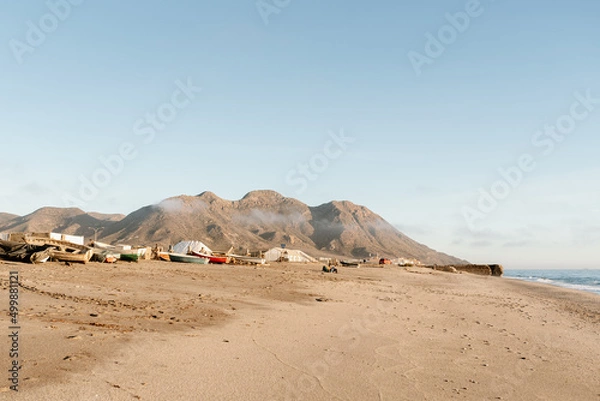 Obraz Sunrise on the Salinas beach, in the Cabo de Gata Natural Park, Almeria, Spain