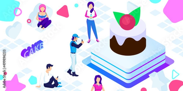 Obraz Cake isometric design icon. Vector web illustration. 3d colorful concept