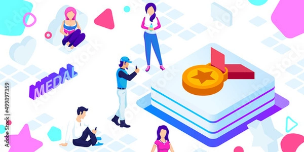 Obraz Medal isometric design icon. Vector web illustration. 3d colorful concept