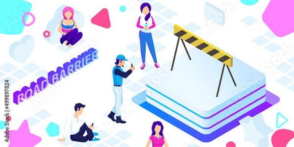 Obraz Road barrier isometric design icon. Vector web illustration. 3d colorful concept