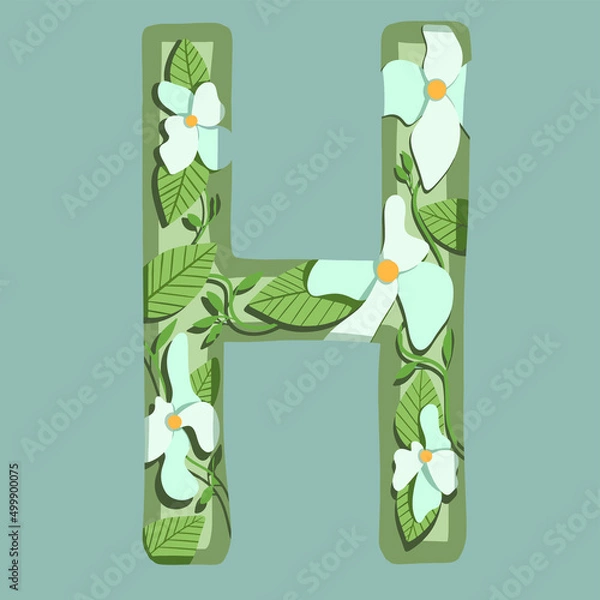Obraz The letter "H". Can be used for various web resources. Floral print will decorate any design. Decorate your magazine, book or any web resource with this beautiful letter.