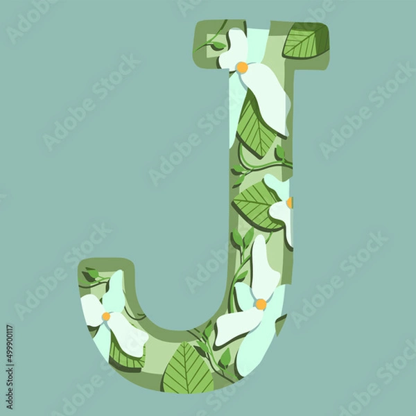 Fototapeta The letter "J". Can be used for various web resources. Floral print will decorate any design. Decorate your magazine, book or any web resource with this beautiful letter.