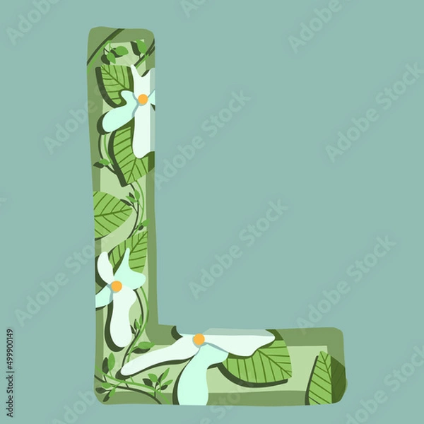 Fototapeta The letter "L". Can be used for various web resources. Floral print will decorate any design. Decorate your magazine, book or any web resource with this beautiful letter.