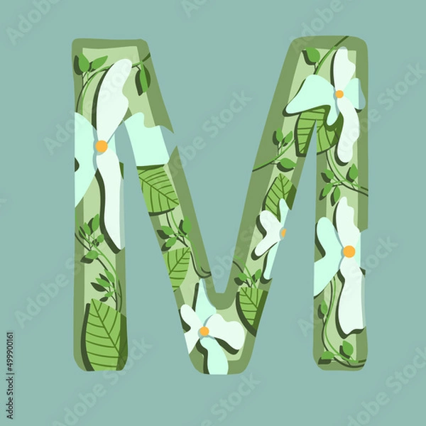 Obraz The letter "M". Can be used for various web resources. Floral print will decorate any design. Decorate your magazine, book or any web resource with this beautiful letter.