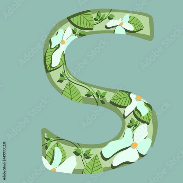 Obraz The letter "S". Can be used for various web resources. Floral print will decorate any design. Decorate your magazine, book or any web resource with this beautiful letter.