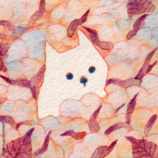 Obraz 綿花と白犬