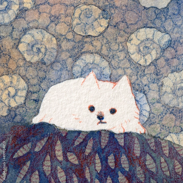 Obraz 化石と白犬