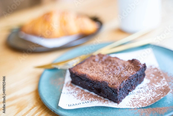 Obraz sweet chocolate brownies serve in cafe
