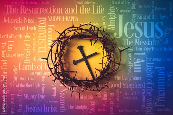 Obraz Crown of Thorns with cross with Jesus names and attributes.