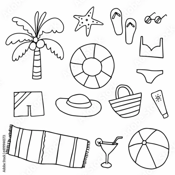 Obraz vector doodle summer beach swim 