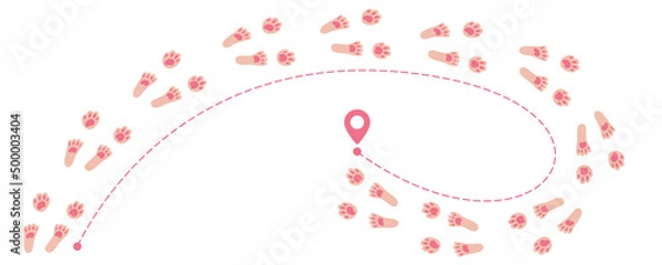 Fototapeta Bunny paws way. Rabbit footprint direction point for map. Animal tracks trail path to the goal. Happy Easter.
