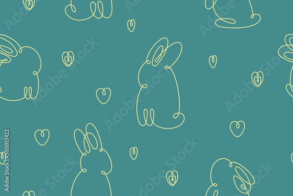 Obraz Bunny continuous line seamless pattern. Hand drawn cute rabbit.