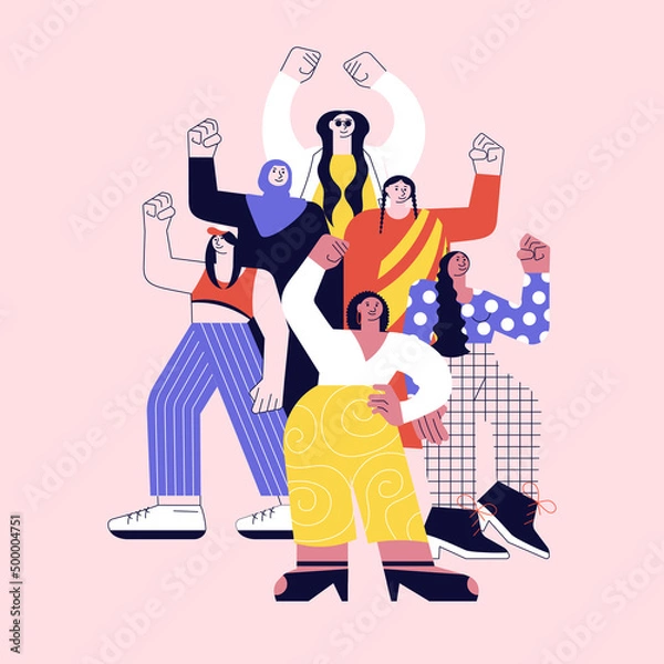 Obraz Diverse international, interracial and multi age group of women fight for empowerment