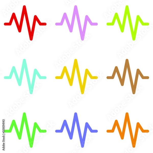 Fototapeta Sound waves music. Set of multicolored sound waves. Audio technology, musical pulse. Icon. Music symbol. Vector illustration. EPS 10.