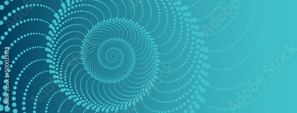 Obraz Unfolding  spiral green blue background template with golden ratio elements, representing growth and transformation. Swirling teal web design header or banner with nautilus pattern 