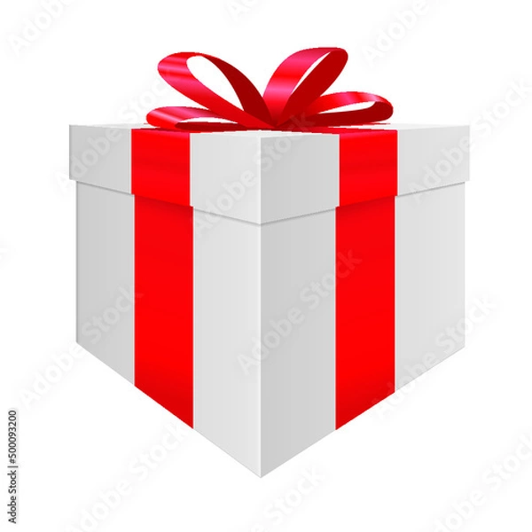 Obraz Cardboard box with red ribbon and bow