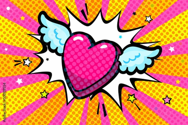 Fototapeta Happy Valentine's day lettering in pop art style. Concept of love.