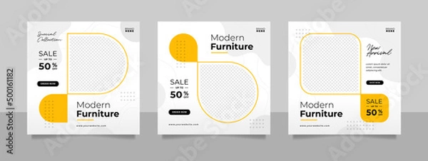 Fototapeta Minimalist furniture and home interior sale banner or social media post template