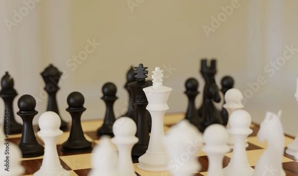 Obraz Chess is a two player board game played on a chessboard.3d rendering