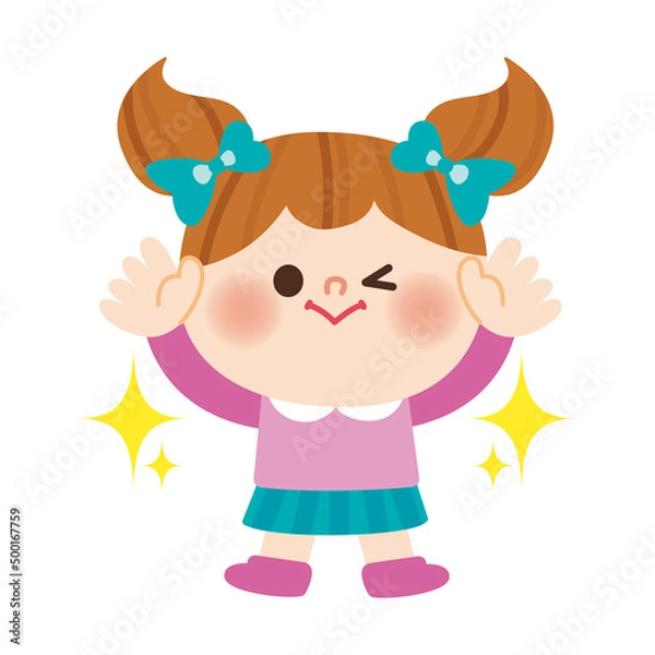 Obraz バンザイをする女の子のイラスト