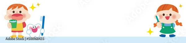 Obraz 歯磨きが好きなこどものフレームのイラスト