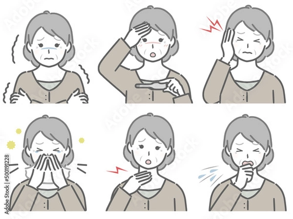 Fototapeta 風邪の症状が出ている高齢女性