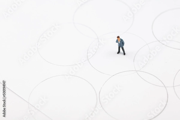 Fototapeta The communication circle of businessmen in the miniature world