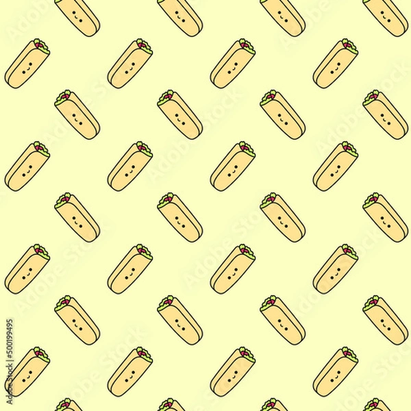Obraz Burrito seampless vector pattern, doodle fast food background