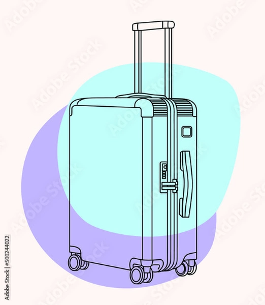 Fototapeta Suitcases drawn black lines on colorful design background