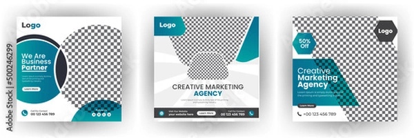 Fototapeta New set of editable advertising square banners in black yellow colors. Abstract minimalistic templates for social media posts and web or internet ads.