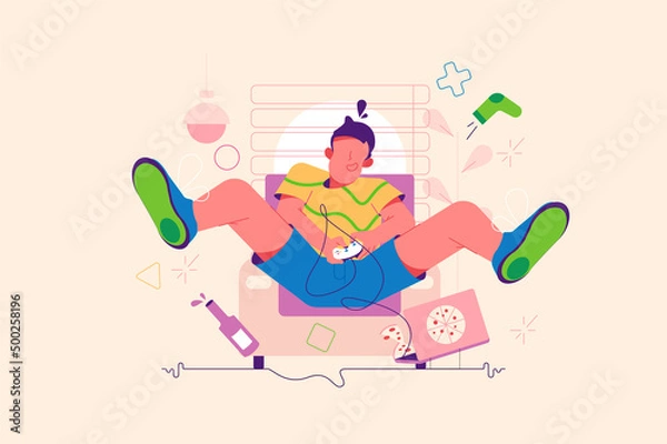 Fototapeta Guy play video games on game console, virtual reality computer gamer