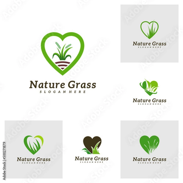 Obraz Set of Love Grass logo design vector, Creative Grass logo design Template Illustration