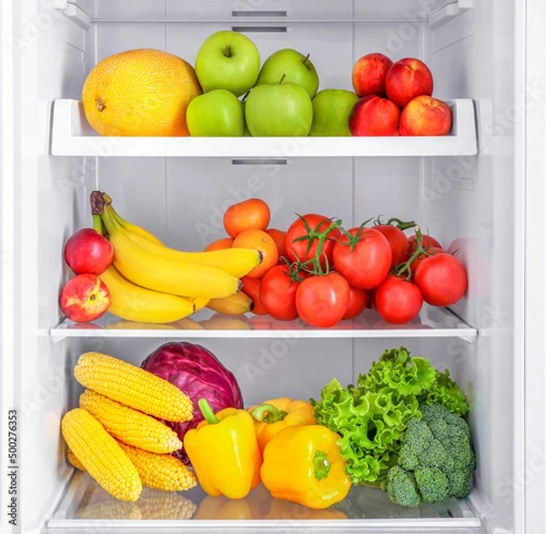 Obraz Open fridge full of vegetables and fruits