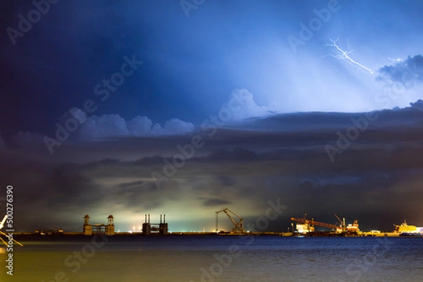 Obraz Thunderstorm above the harbor of Cagliari, Sardinia, Italy.