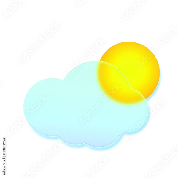 Fototapeta Transparent cloud in force glass morphism. The sun behind the cloud. Vector.