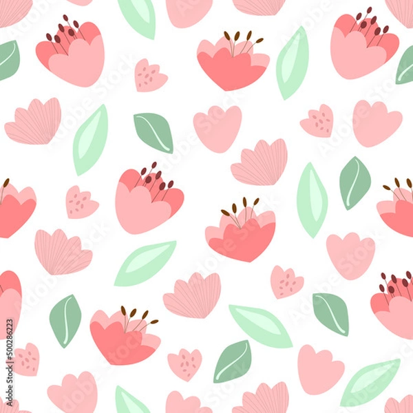 Obraz pattern with pink flowers and leaves
