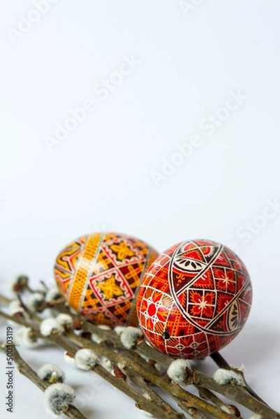 Fototapeta easter eggs on a white background. Ukrainian traditional Easter egg. 