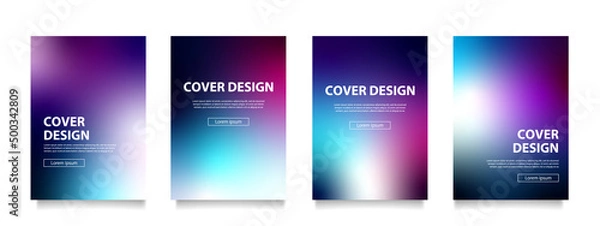 Fototapeta 鮮やかな青と紫のグラデーションのベクターカバーデザインセット。ビジネスのパンフレット、カード、ポスターなどの背景として。