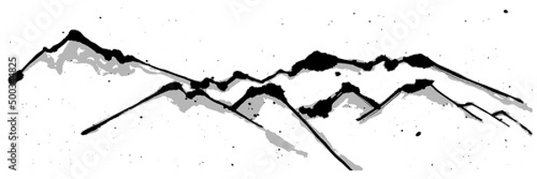 Obraz 雪山　手書き　毛筆イラスト